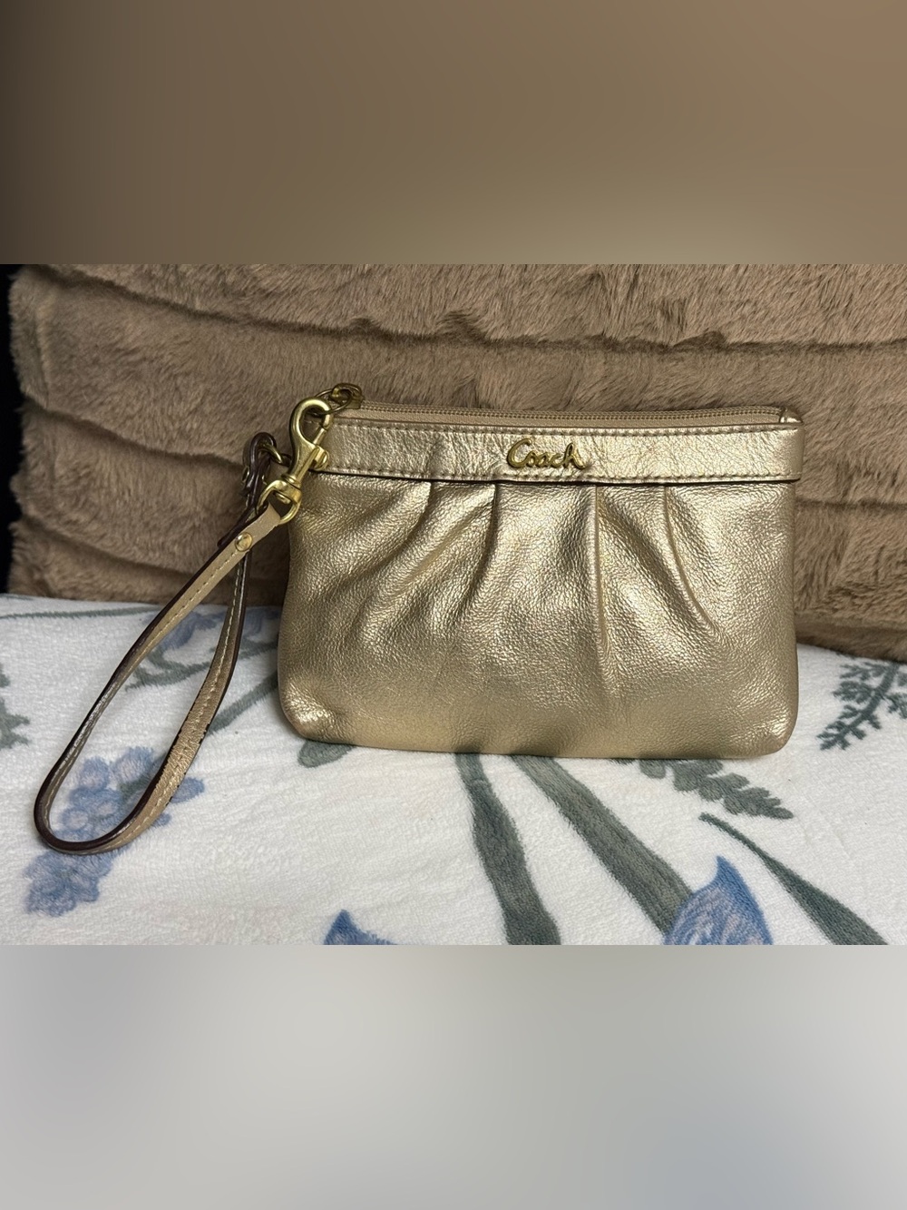 Coach Metallic Gold Leather Wristlet Clutch